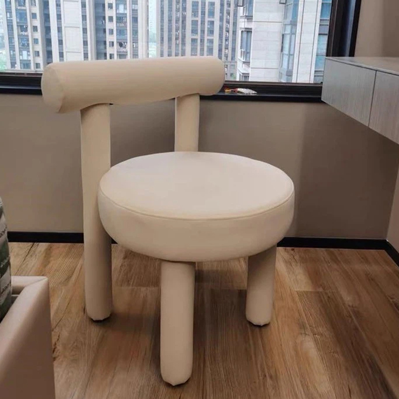 Sedia da toeletta moderna Bouclé con schienale - Sedia da pranzo con accento testurizzato color crema