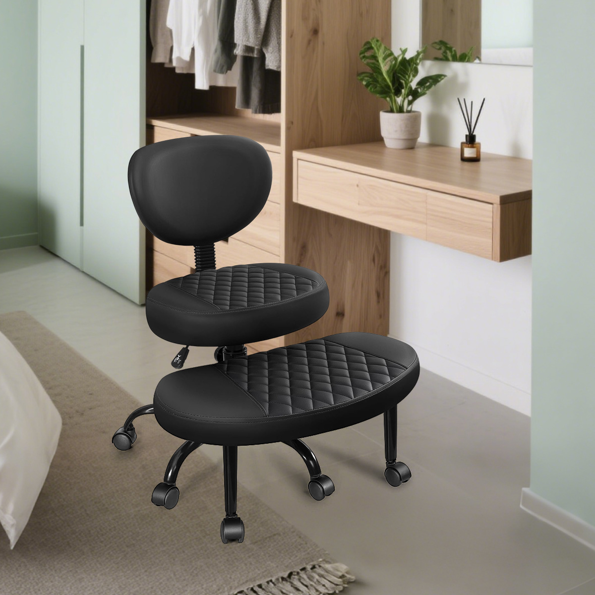 Sedia da ufficio a gambe incrociate ergonomiche con poggiapiedi girevole a 360 ° e altezza regolabile