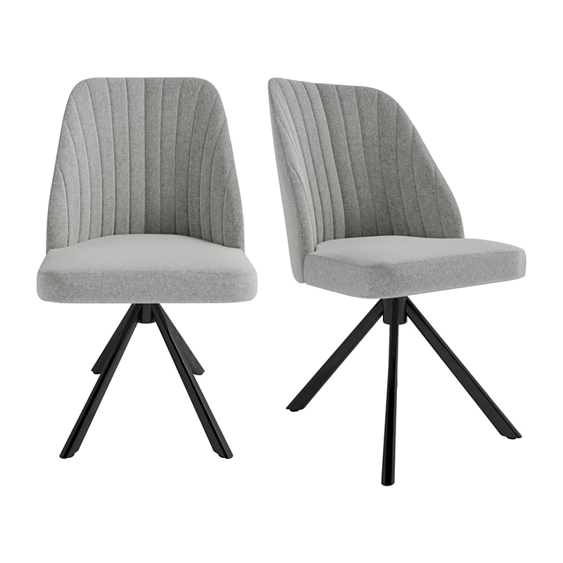 Sedia da pranzo moderna in tessuto grigio con gambe in metallo nero